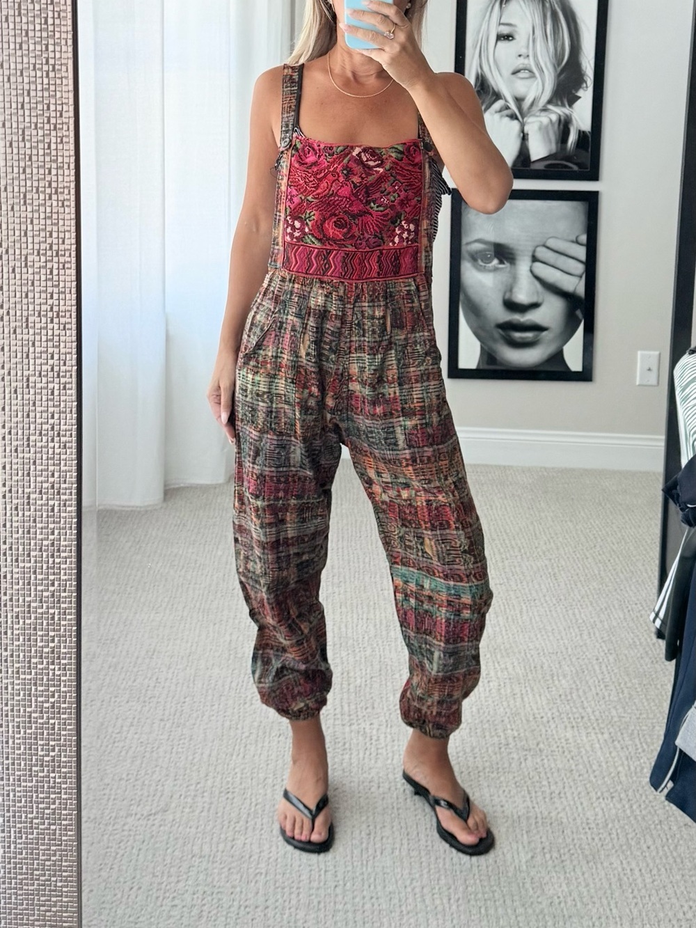 Vintage Patchwork with Floral crochet design Cotton Overalls - Multi